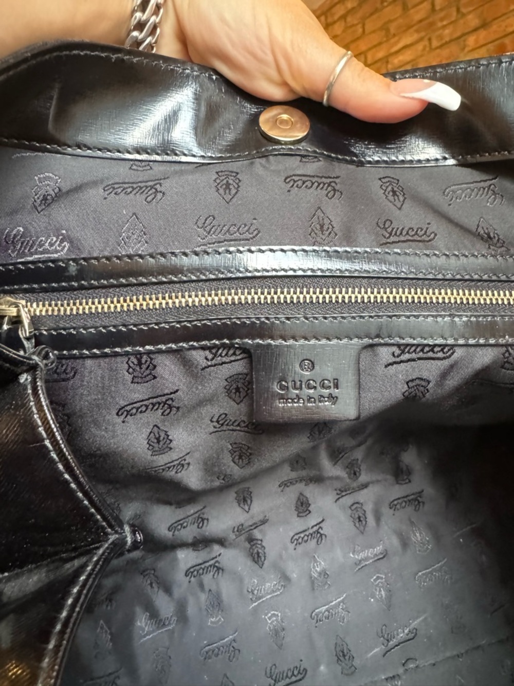 Black Patent Gucci Bag with Bamboo Handles - Picture 6 of 8